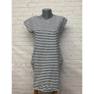 Madewell XS X-Small Zipline Mini Dress Pencil Striped Black White Zip Back